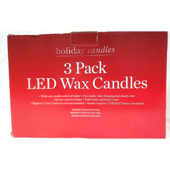 Rite Aid 3 LED Wax FLAMELESS PILLAR CANDLES w/ remote timer white color changing - Picture 2 of 4